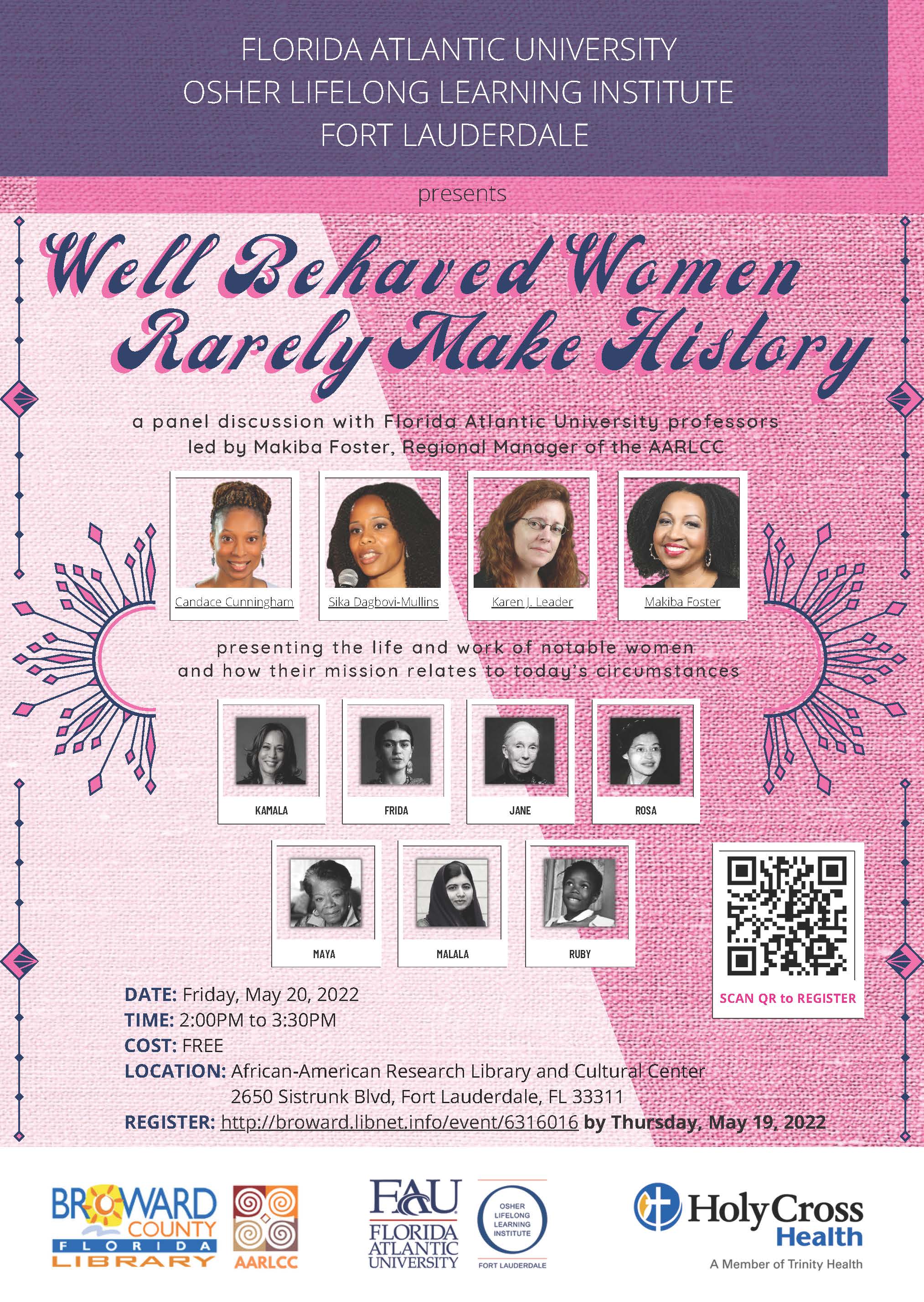 pink flier with pictures of panelist