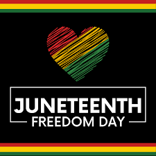 Heart in African Colors of red, yellow, and green, with text reading Juneteenth Freedom Day