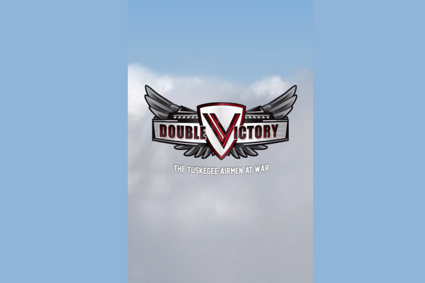 the words double victory emblem with eagle wings in the background