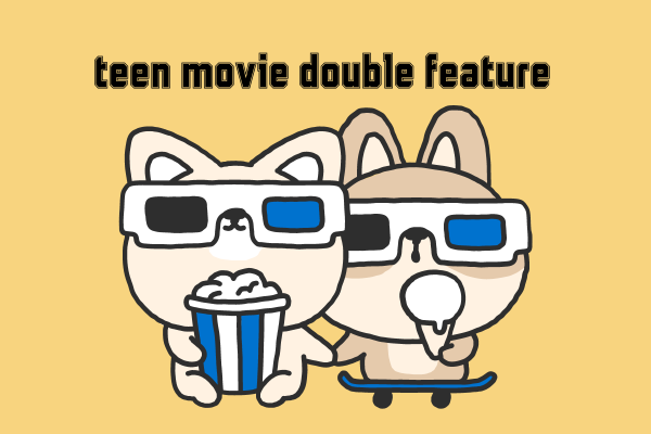 2 dogs wearing 3d glasses while eating popcorn and ice cream
