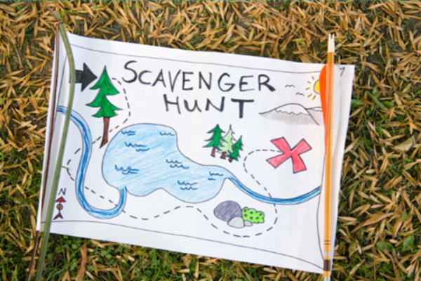 Treasure map with the words Scavenger Hunt