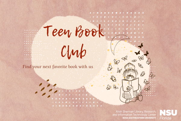 two circles, an image of person reading and the words teen book club
