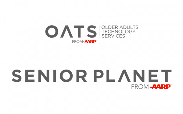 Text reads Senior Planet from AARP and Older Adults Technology Services from AARP