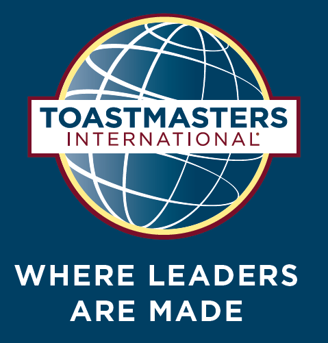 Toastmasters International Logo in front of a globe with slogan 
